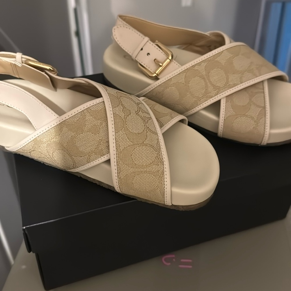 Cream coach summer sandals